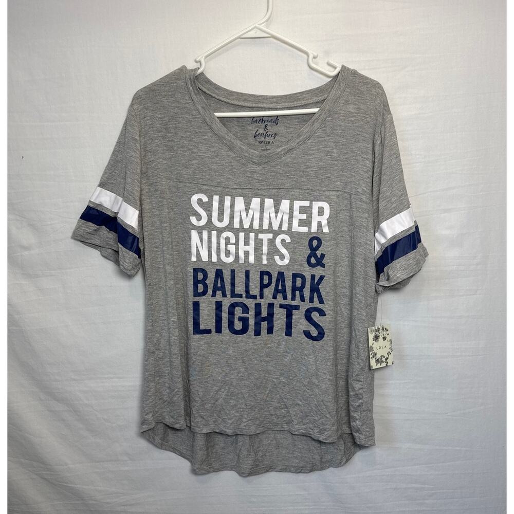 Backroads Bonfires LDLA Baseball Mom V Neck Tee Large NWT